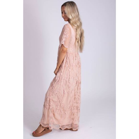 BAEVELY Blush Pink Lace Maxi Dress, Size Medium - Picture 3 of 16